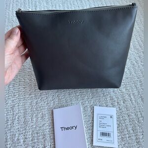 Theory Dark Sojourn Washed Leather Large Pouch Clutch NEW